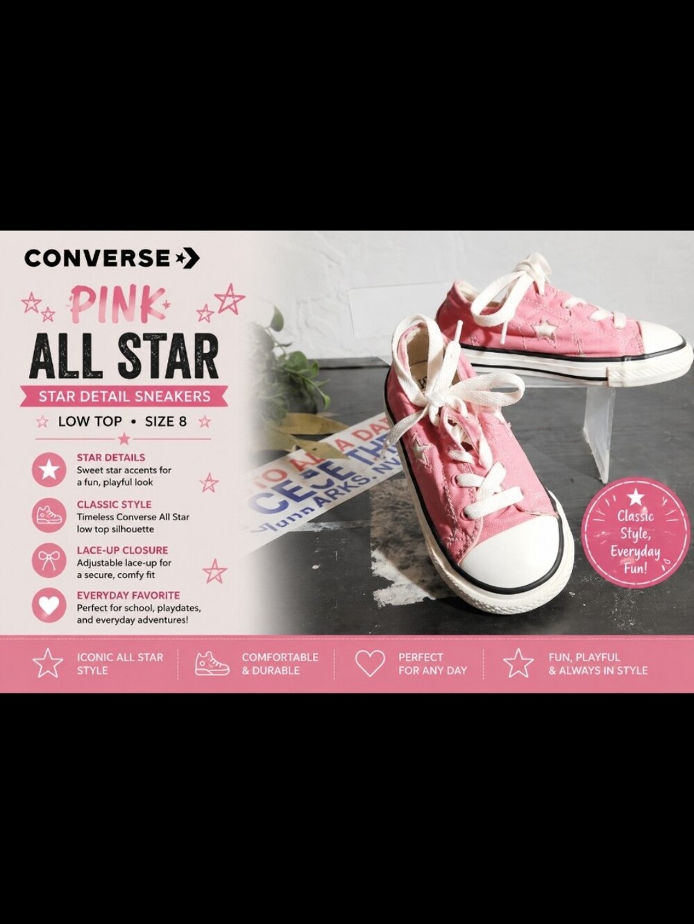 CONVERSE Pink Star Detail Lace Tie All Star Low Top Sneaker 8